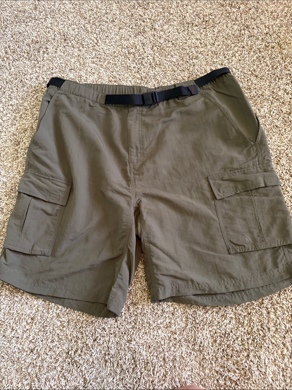 The North Face Olive Cargo Shorts with Black Webbing Belt